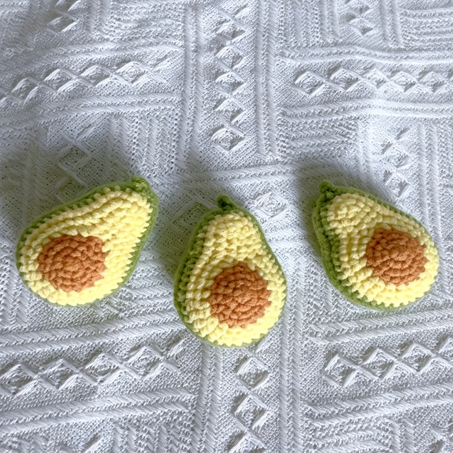 hree cute crochet avocado plush