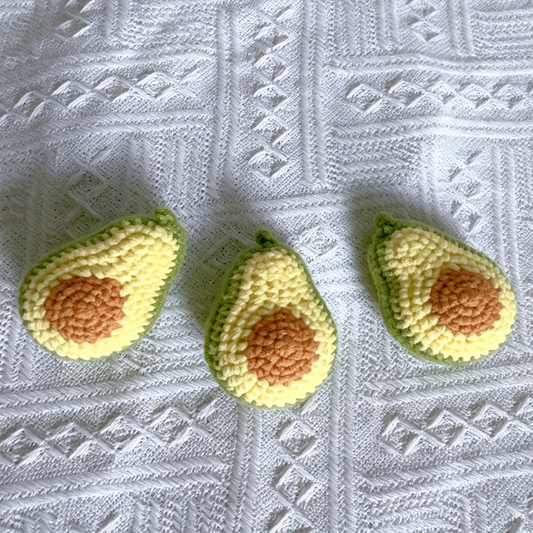 hree cute crochet avocado plush