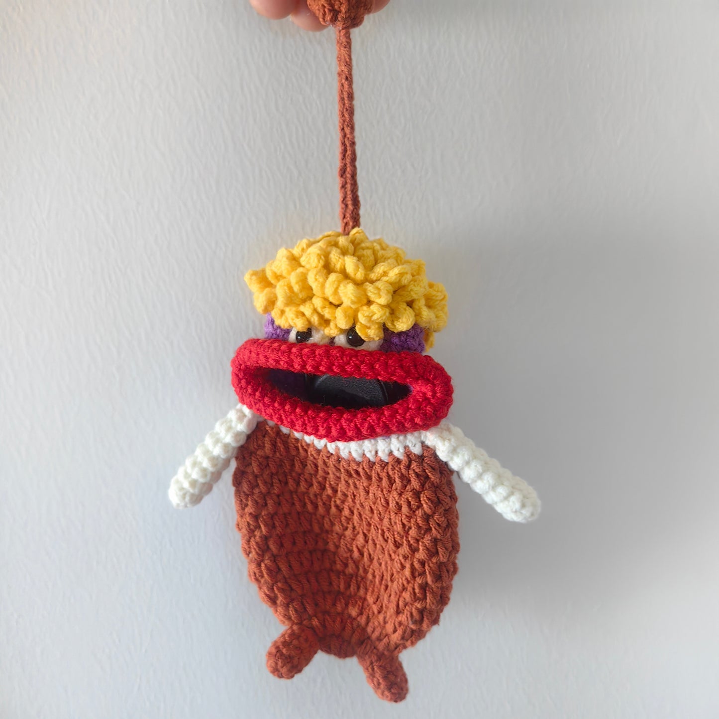 Handmade crochet big mouth key cover keychain with detailed stitches