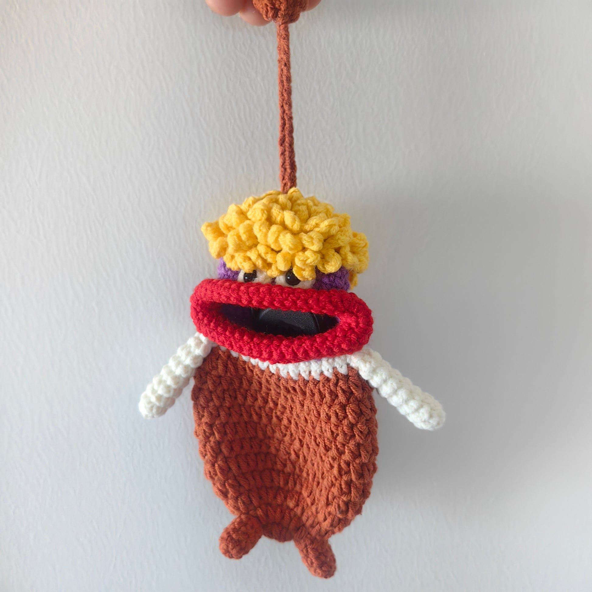 Handmade crochet big mouth key cover keychain with detailed stitches