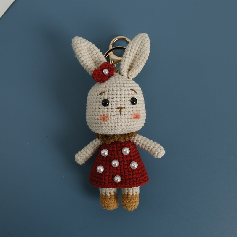 Handmade crochet bunny plush keychain front view, cute small bunny bag charm