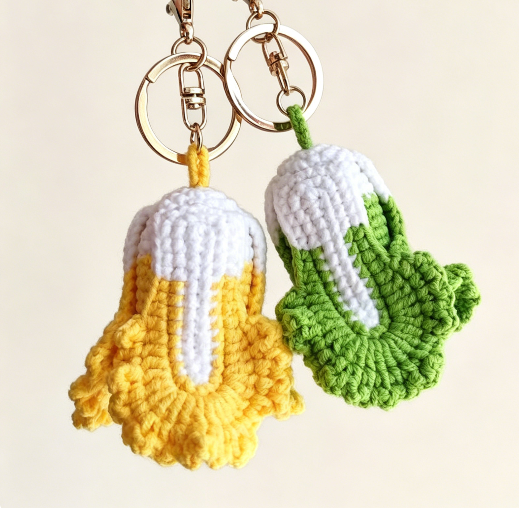 Close up detail of handmade crochet cabbage plush texture and stitches