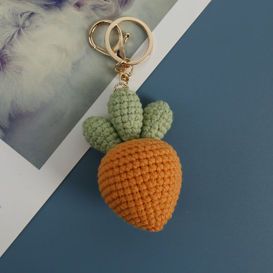 Handmade crochet carrot keychain with metal keyring
