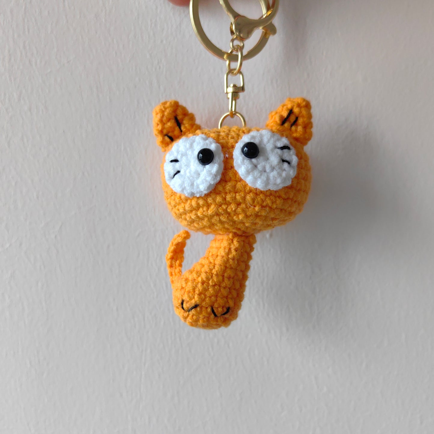 Handmade Crochet Cat Kit Finished Plush front View with keychain