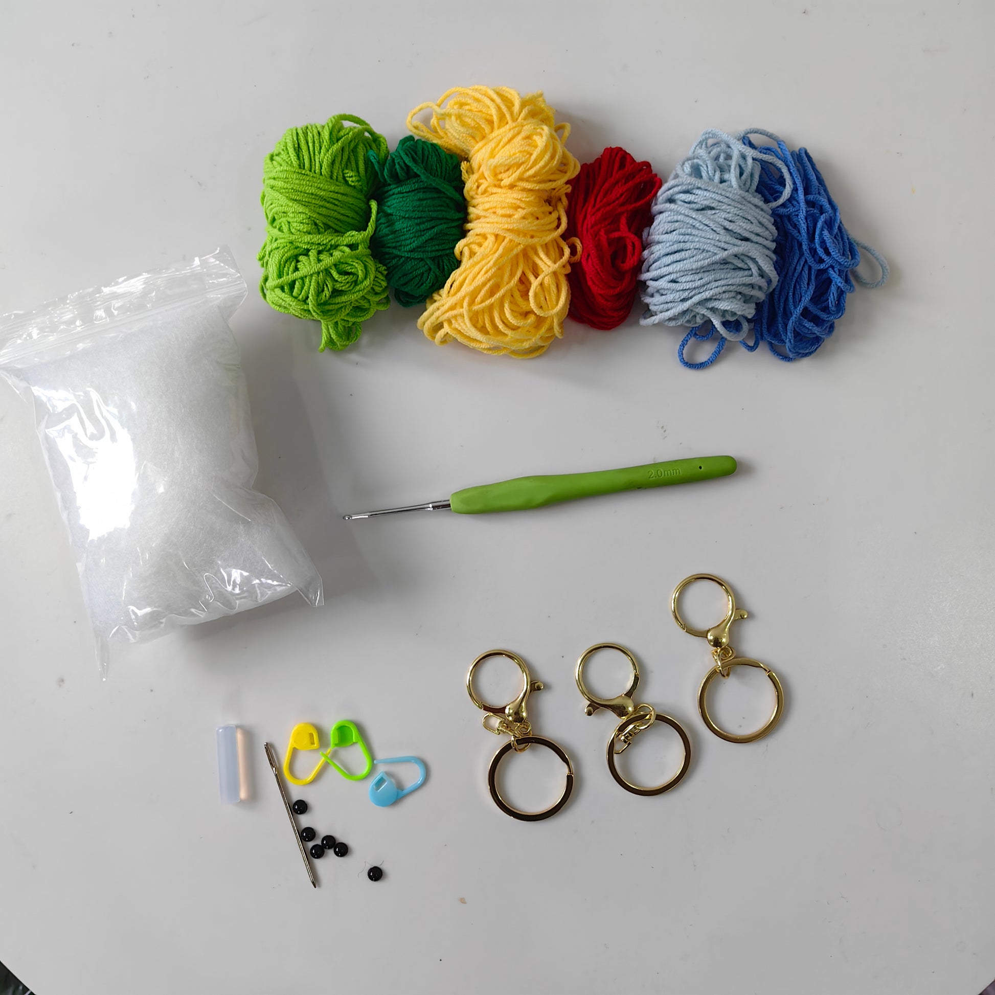 Complete crochet dinosaur keychain kit materials