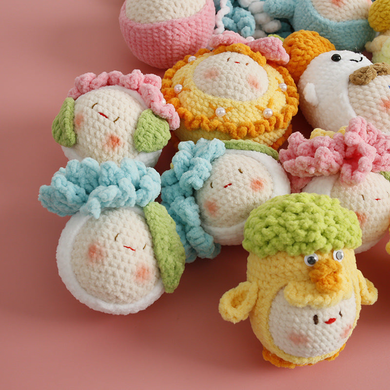 details of crochet doll plush keychain with metal keyring