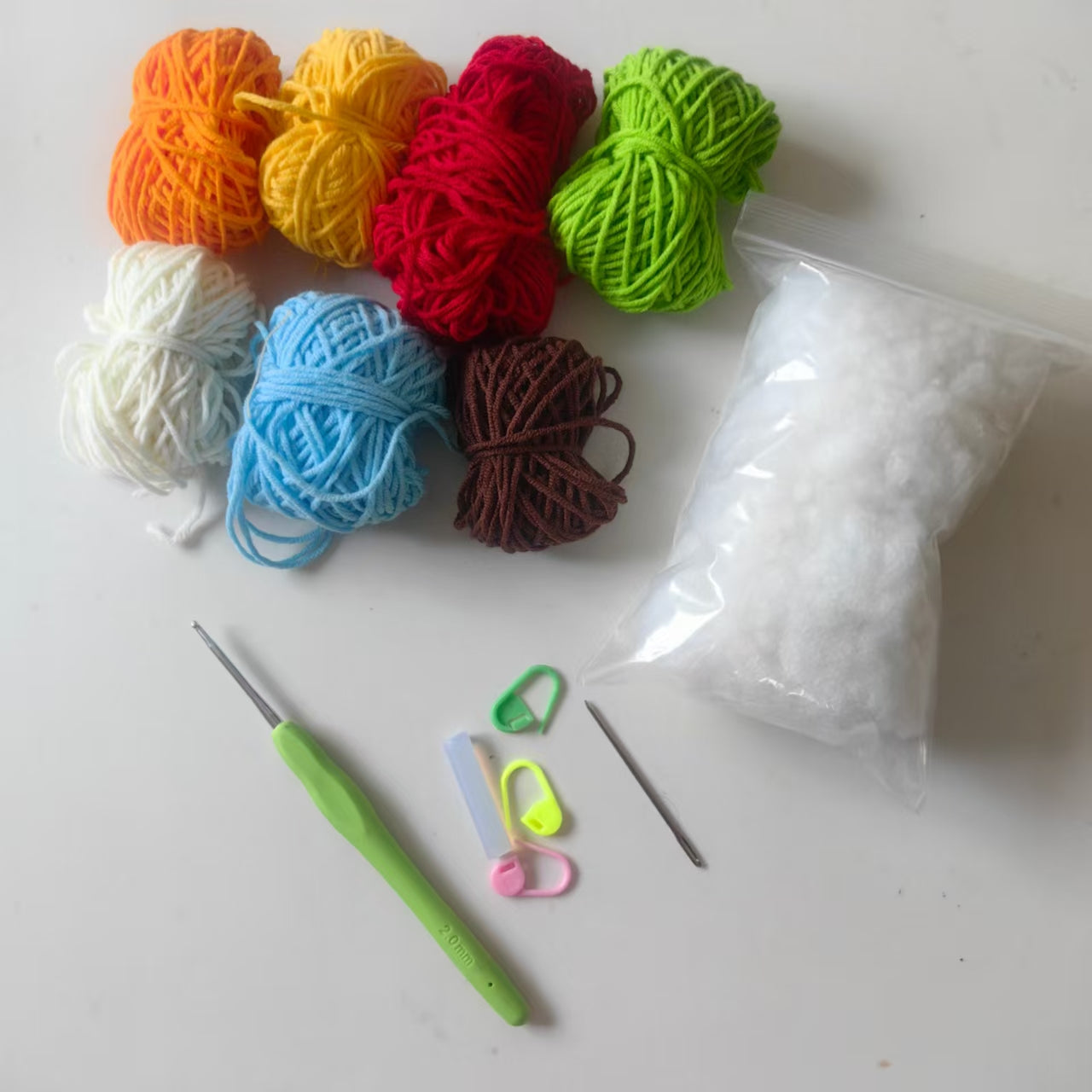 Complete crochet flower bookmark kit with yarn, crochet hook, accessories and all required materials