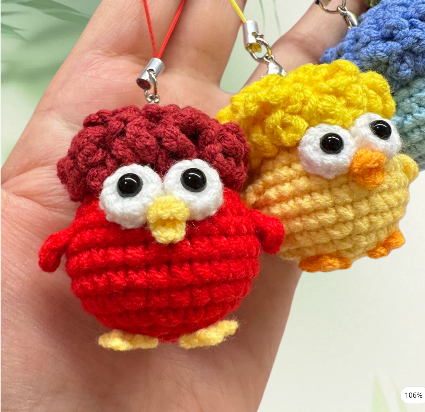 Close-up detail of fluffy crochet chick