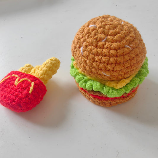 Cute Crochet Hamburger and Chips Keychain Kit Finished Set