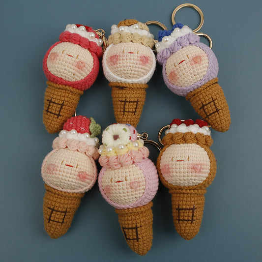 crochet ice cream plush keychains in multiple styles