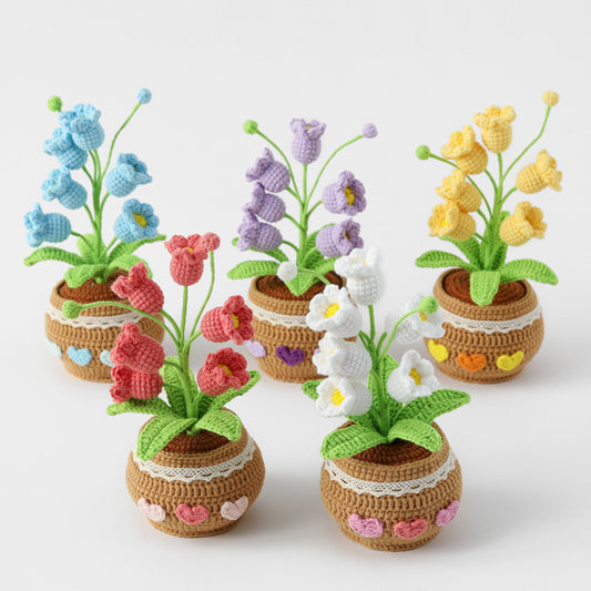 Handmade crochet Lily of the Valley plant in 5 colors with cotton-filled pot