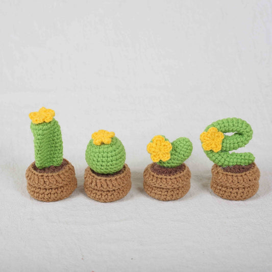 Crochet Mini LOVE Cactus Kit with four cute cactus plushies shaped as L O V E letters