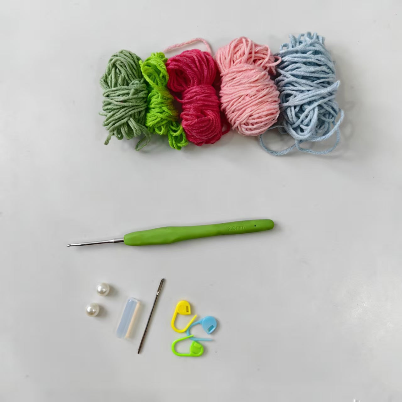 Complete crochet mini tulip pouch kit materials