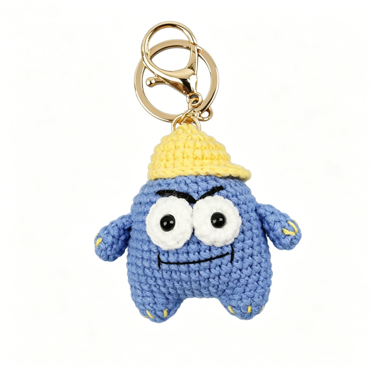 Blue crochet monster keychain DIY crochet kit finished project