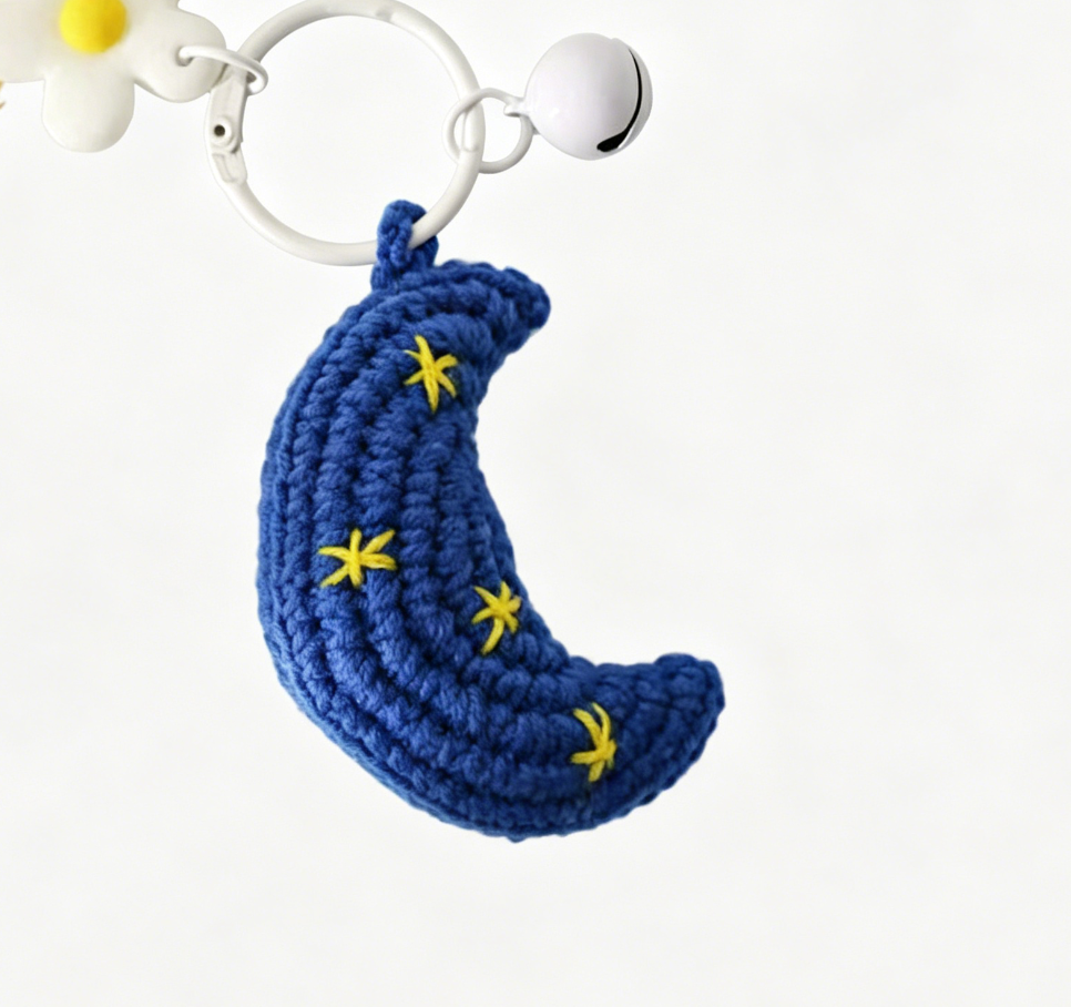 Cute crochet moon accessory charm perfect for keychains bag charms and handmade gifts