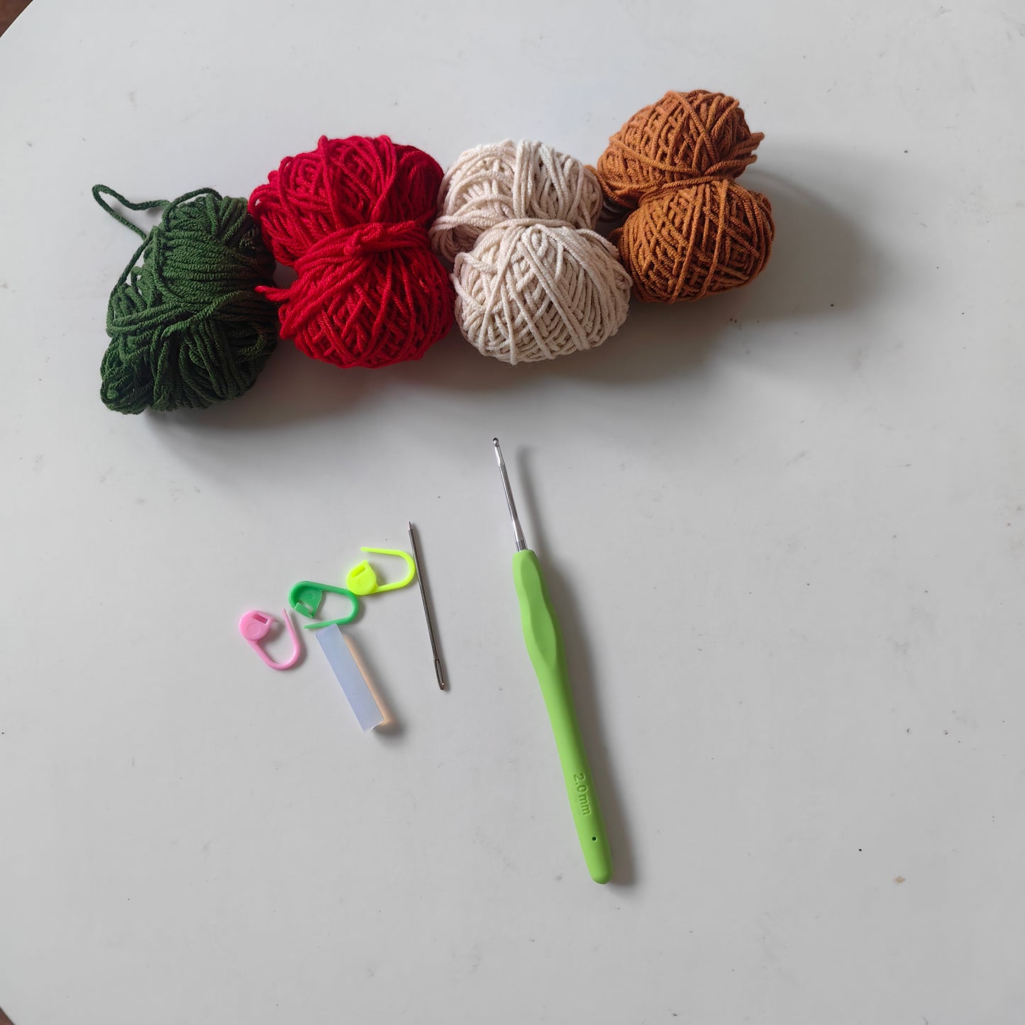 Crochet Rose with Basket Kit including yarn, crochet hook, stuffing, accessories and all required materials
