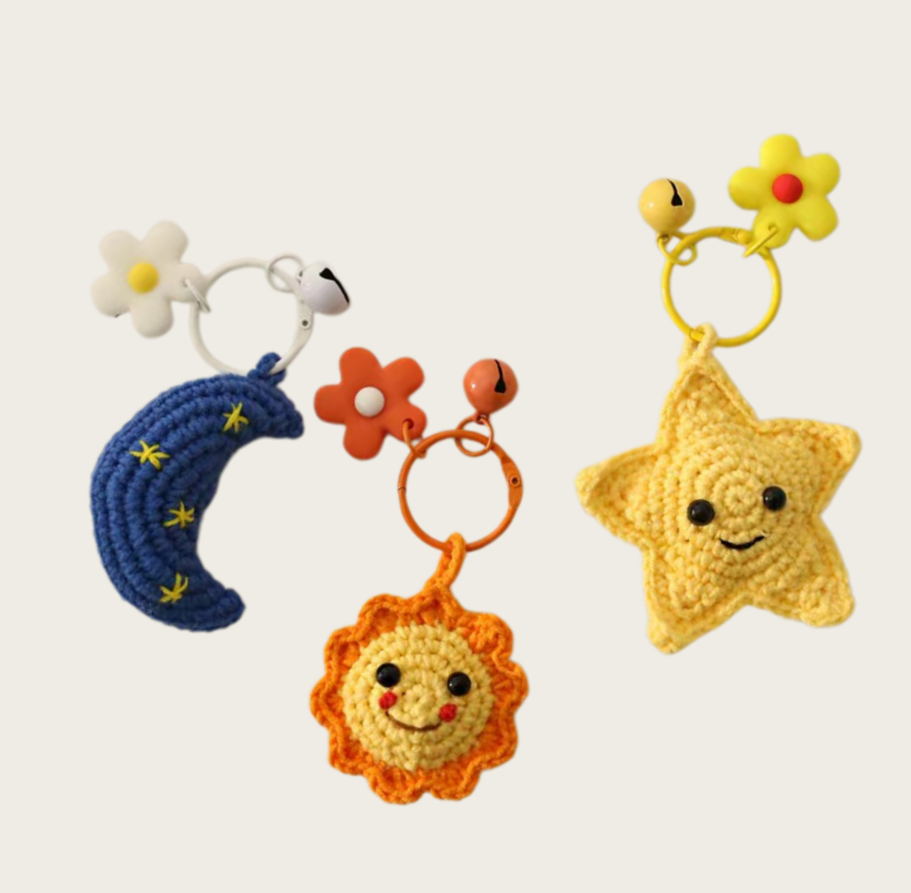 Crochet Sun Moon Star Accessory Kit featuring complete celestial crochet set with sun moon and star charms