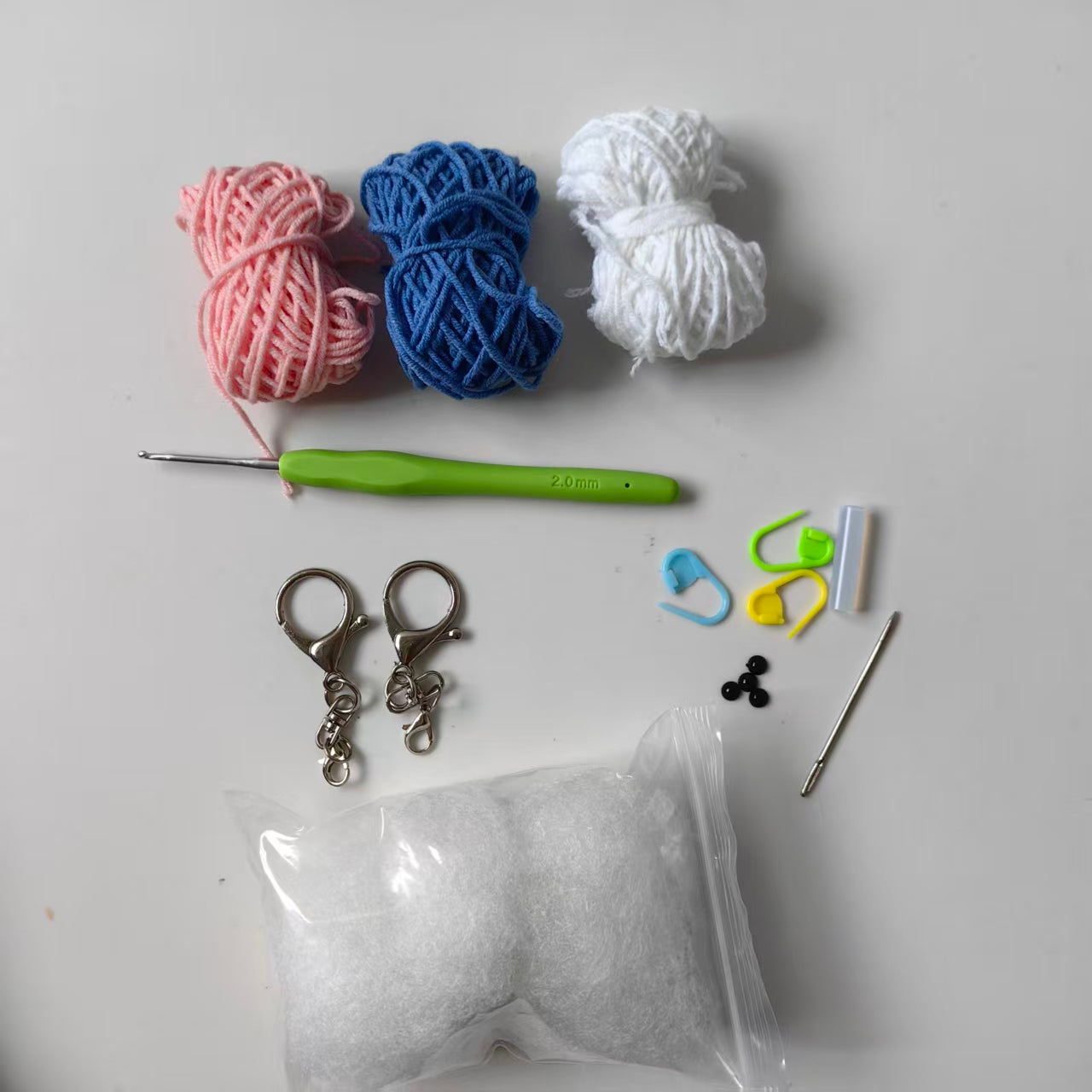 Complete crochet whale DIY kit materials