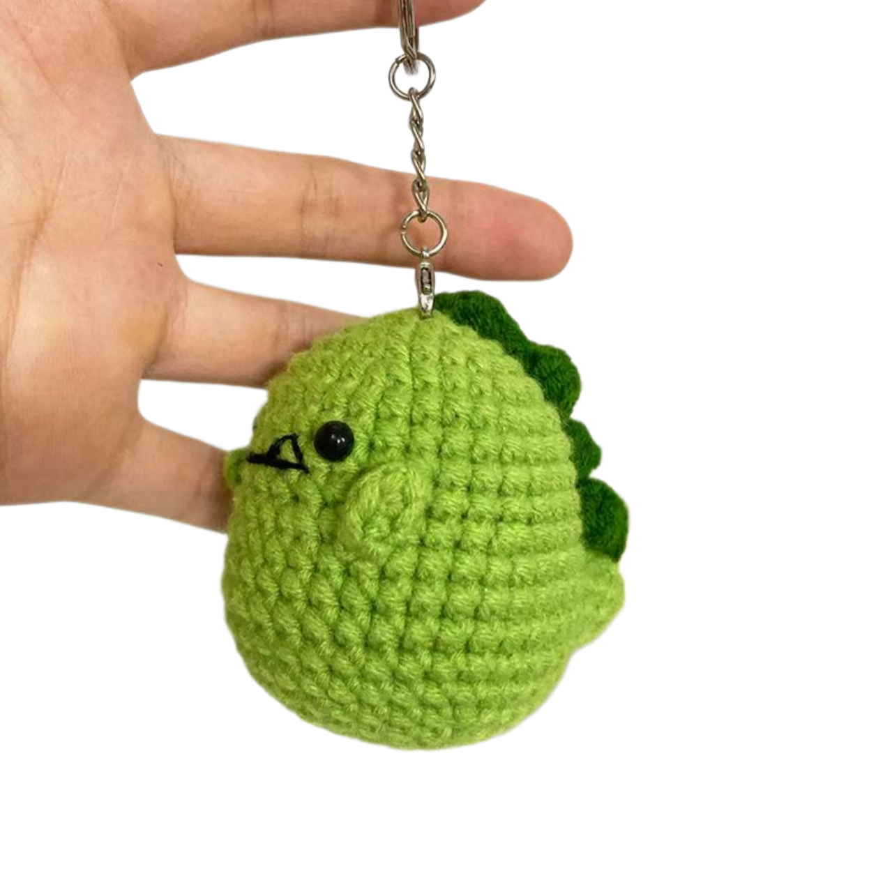Green crochet dinosaur keychain amigurumi DIY kit