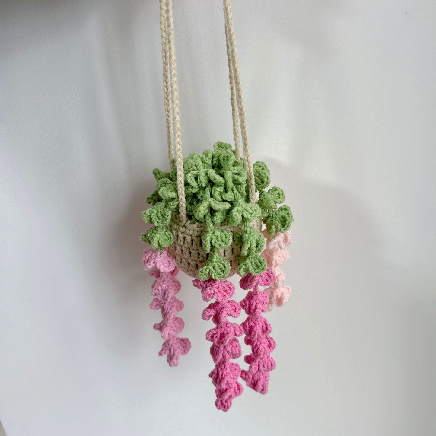 Pink vine flower crochet hanging basket decor