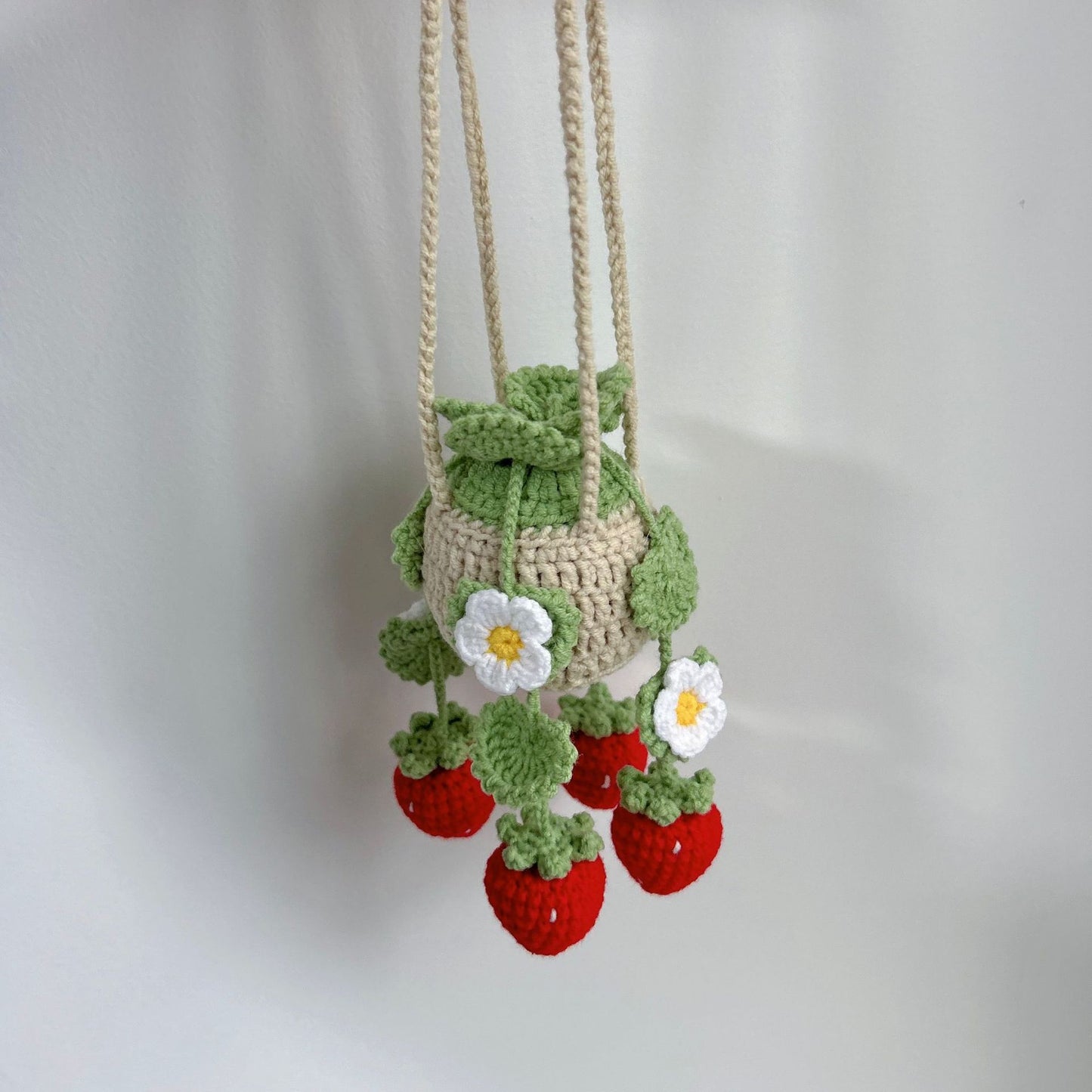Red strawberry crochet hanging basket decor