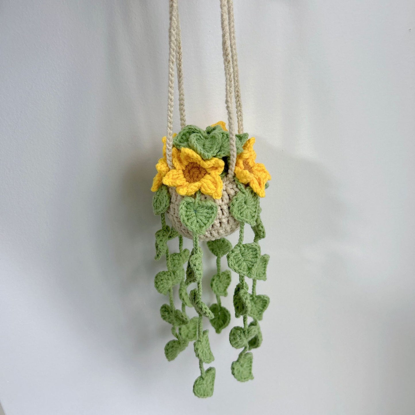 Sunflower crochet hanging basket decor